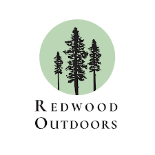 Logo featuring three redwood trees with a green circle background for Redwood Outdoors.